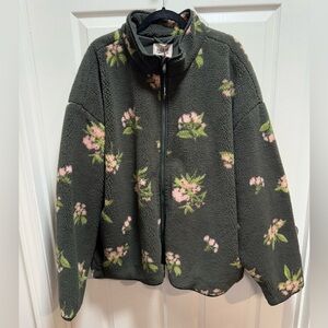 Woolrich x Target Floral Sherpa Jacket - olive green and pink. XXL